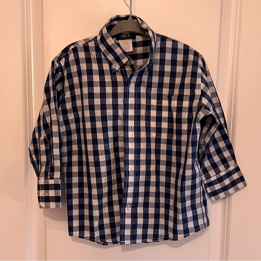 Cotton Blu Navy Gingham Button Down Size 2T